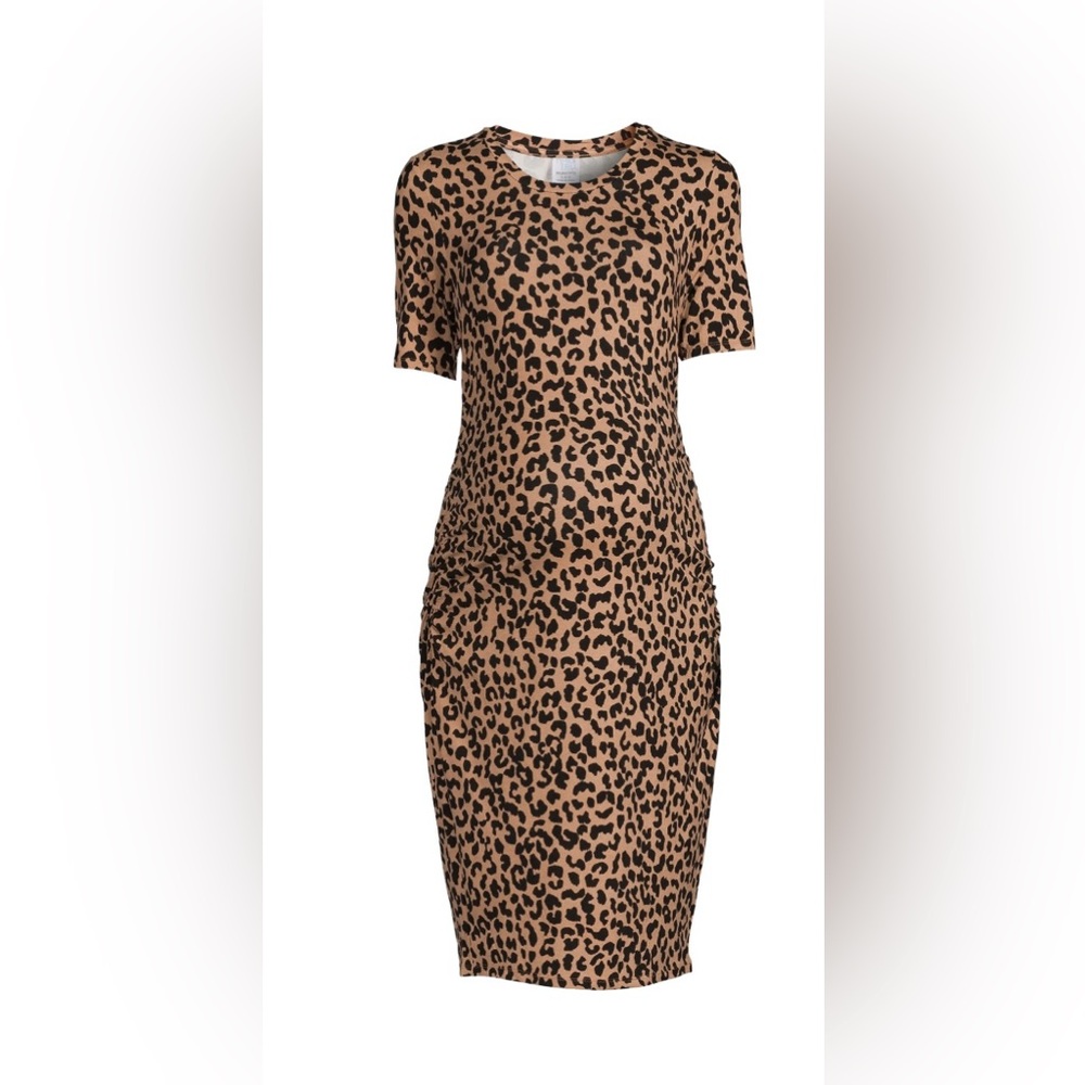 Time and Tru Maternity Leopard Ruched Bodycon Midi Dress Size Large NWT